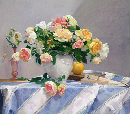 Bouquet of Roses with Striped Cloth
