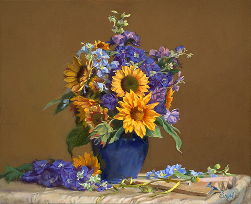 Sunflowers and Delphiniums